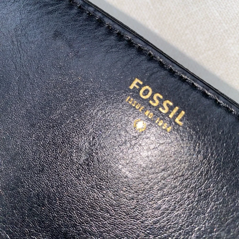 FOSSIL Gold‎ Black Leather Organizer Zip Wallet